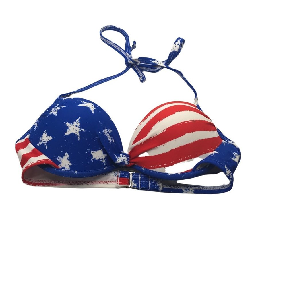 Xhilaration Junior's Sz. Small 0-2 Push Up Halter Stars, Stripes Bikini Top New